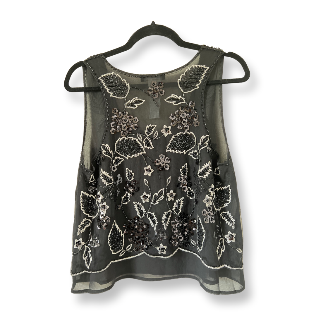 Beads & Sequins embroidered Chiffon Tank (Black)