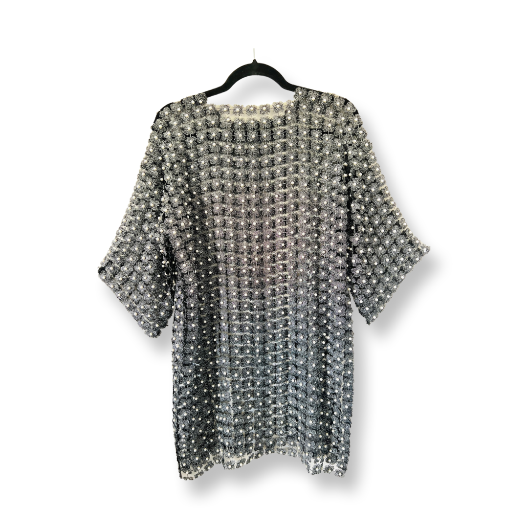 Long Lace coverup with all over Pearls attached (Black)