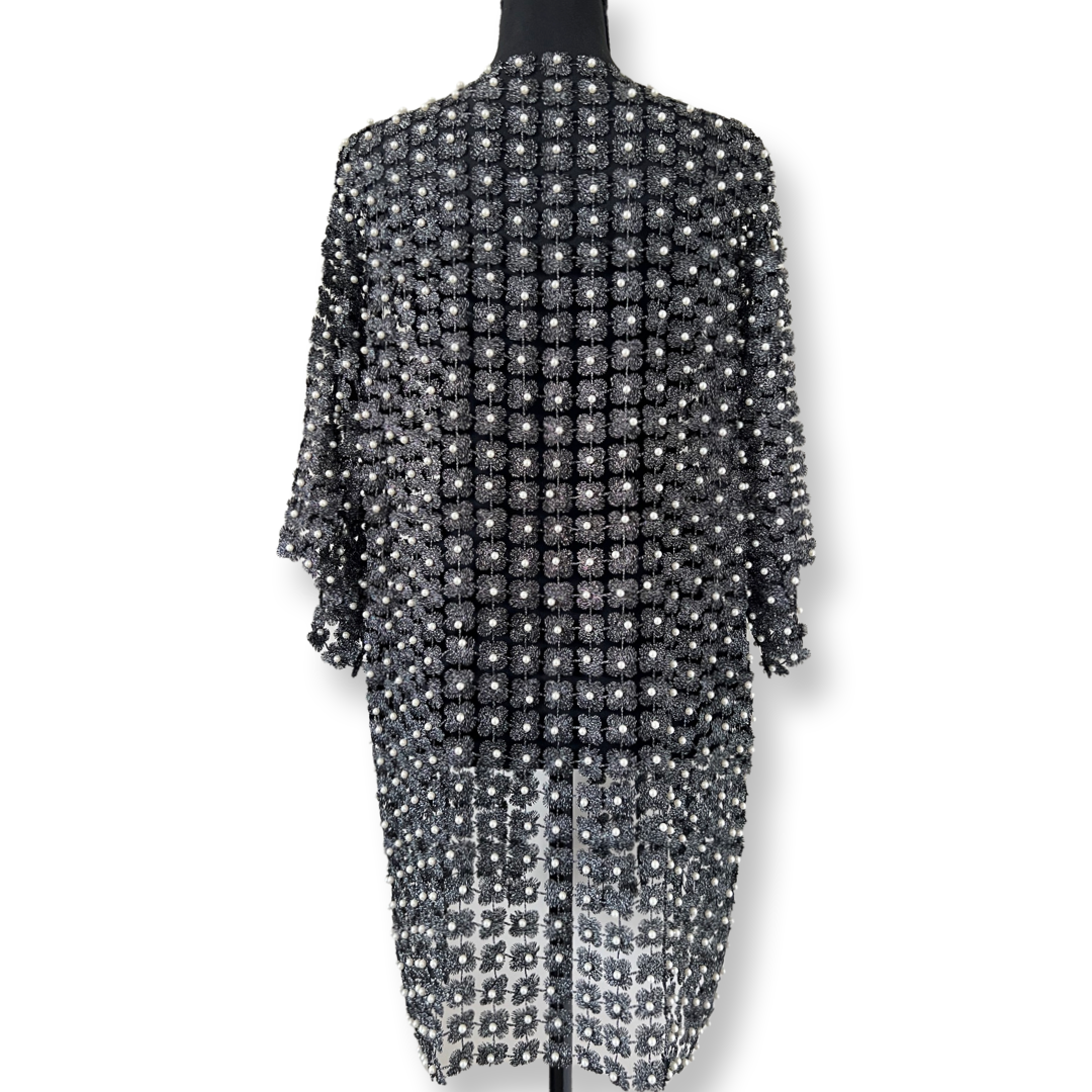 Long Lace coverup with all over Pearls attached (Black)