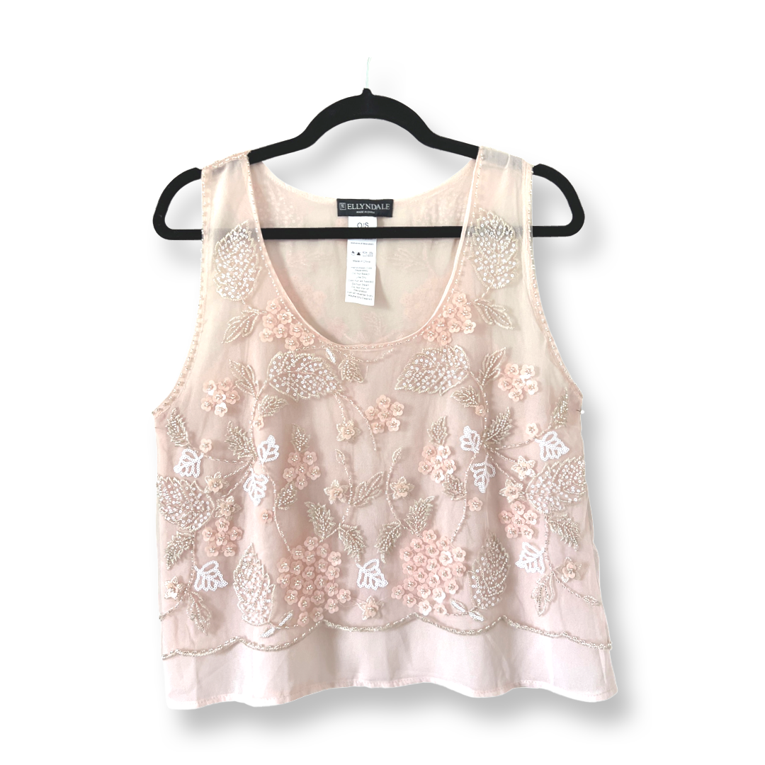 Beads & Sequins embroidered Chiffon Tank (Pink)