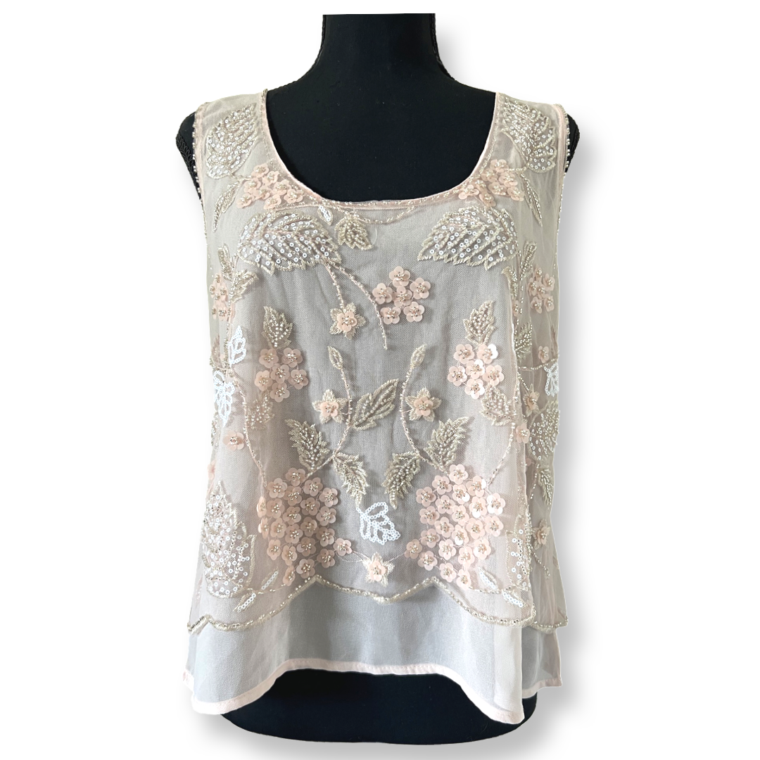 Beads & Sequins embroidered Chiffon Tank (Pink)