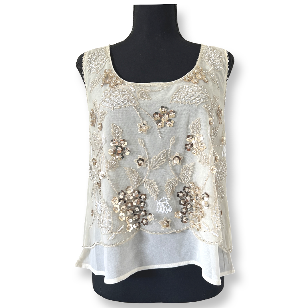 Beads & Sequins embroidered Chiffon Tank (Apricot)