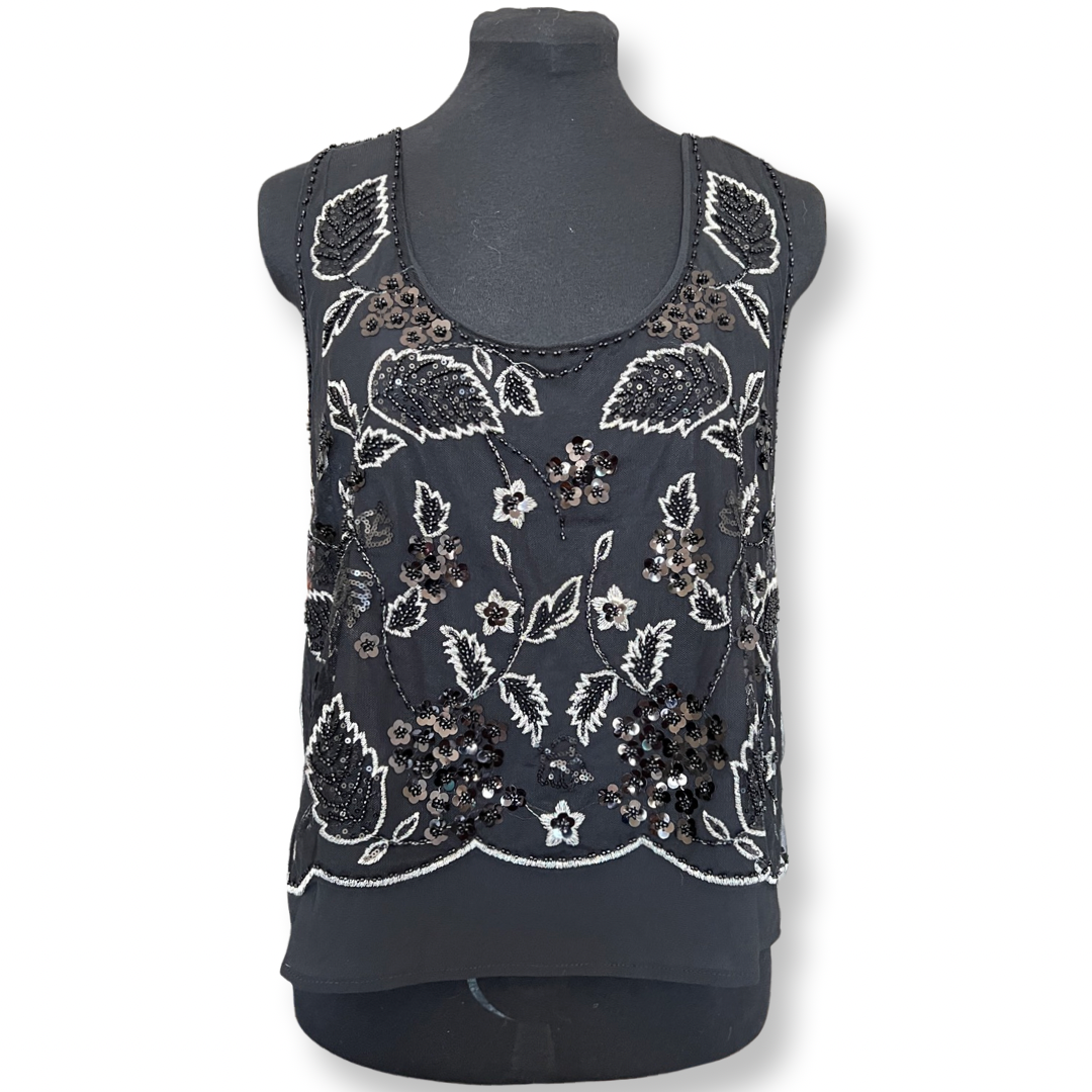 Beads & Sequins embroidered Chiffon Tank (Black)