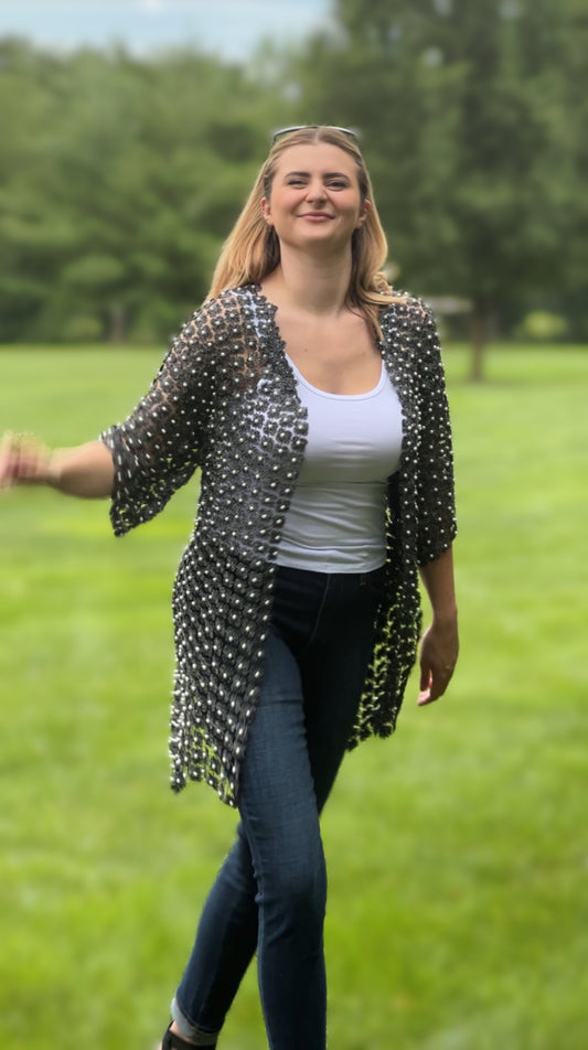 Long Lace coverup with all over Pearls attached  (Black)