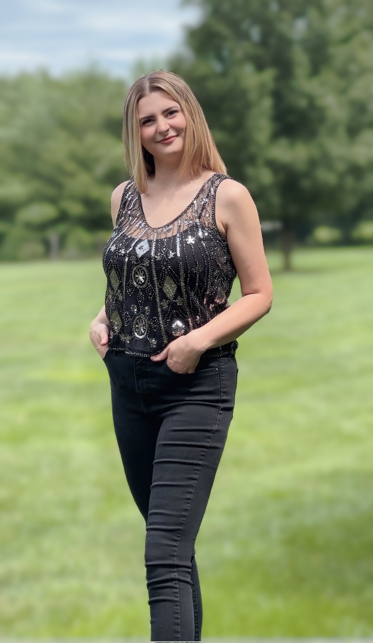 sequin embroidery tank