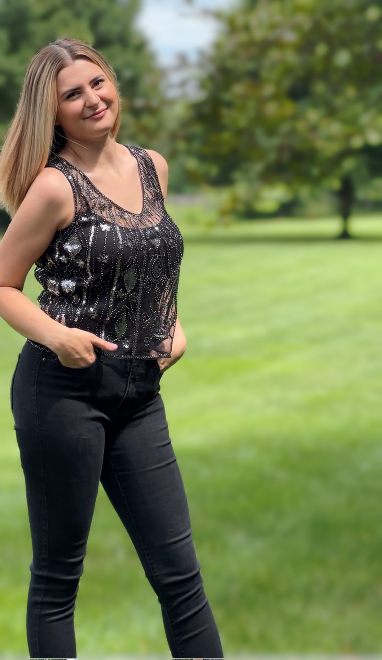 sequin embroidery tank