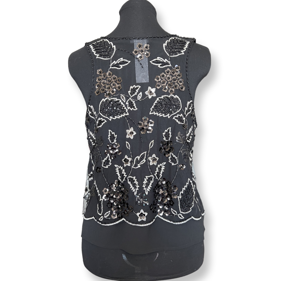 Beads & Sequins embroidered Chiffon Tank (Black)