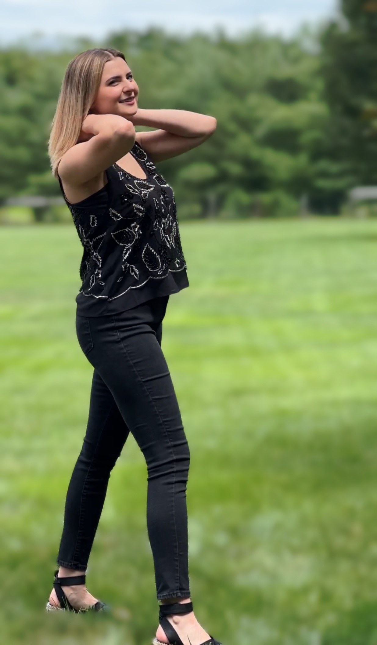 Beads & Sequins embroidered Chiffon Tank (Black)