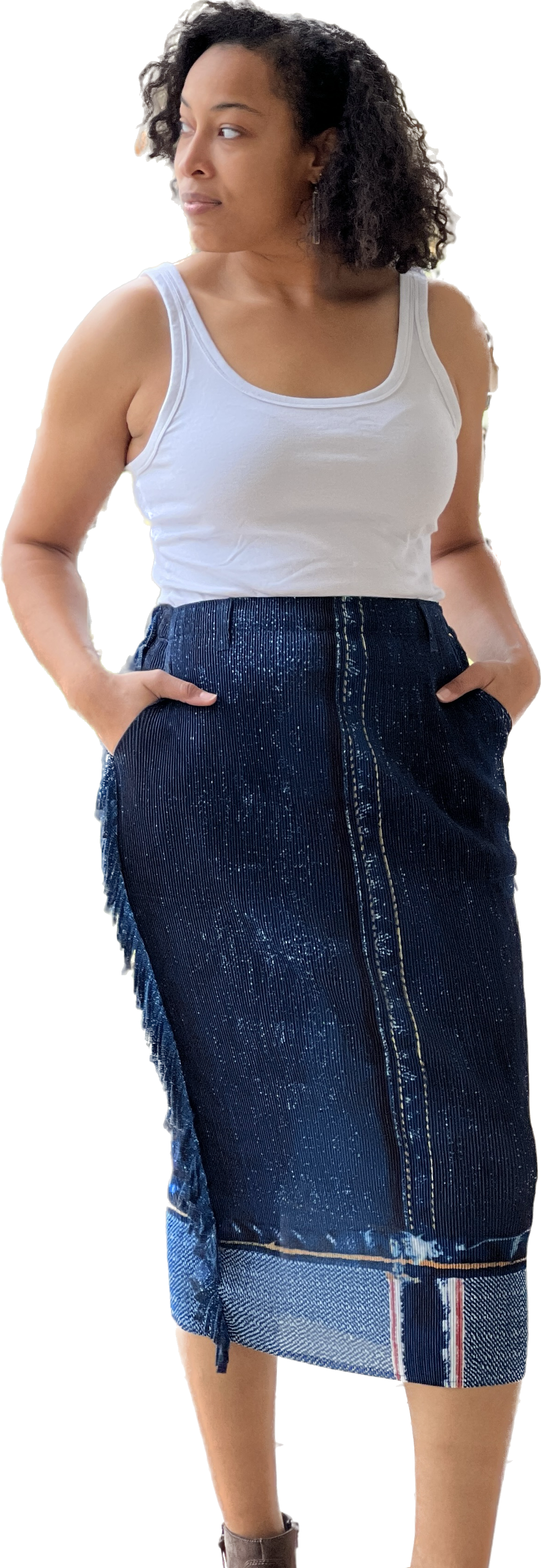 Denim Look Pleating Skirt