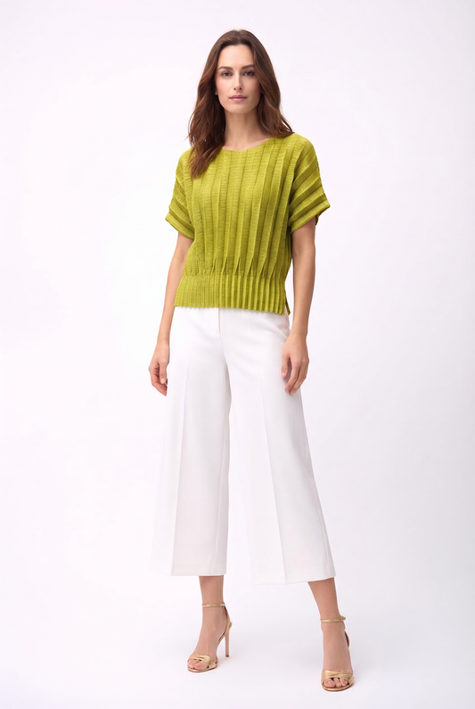 Pleating Short Sleeves Top- Dual Fold - Lime