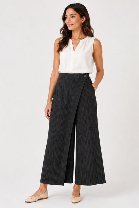 Pleated Pants with Pockets+front placket  (Black)