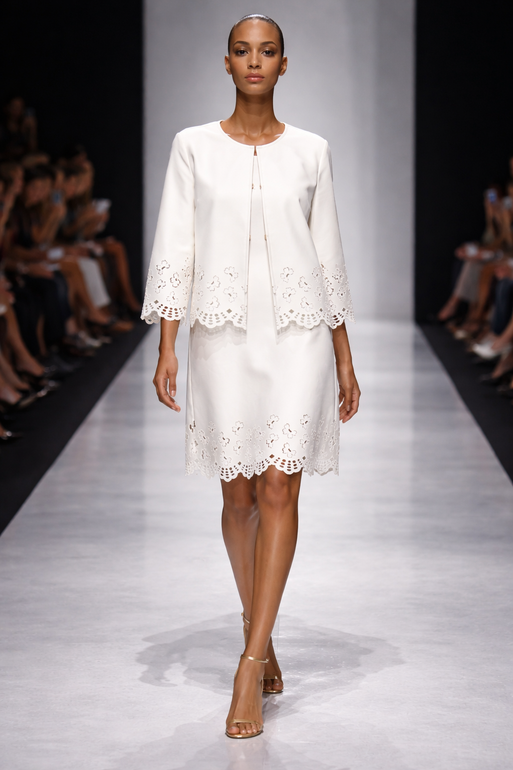 Faux Leather Laser cut butterfly shift dress (Cream)