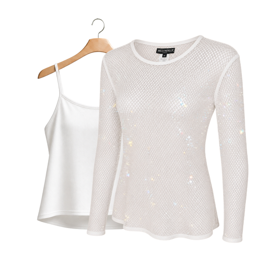 Diamond Mesh long sleeve top with matching Camisole (white)