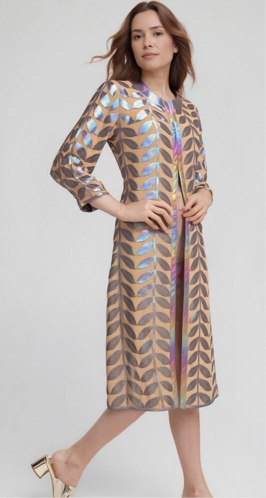 Faux Leather leaves long Jacket with 3/4 sleeves (Laser Shine)