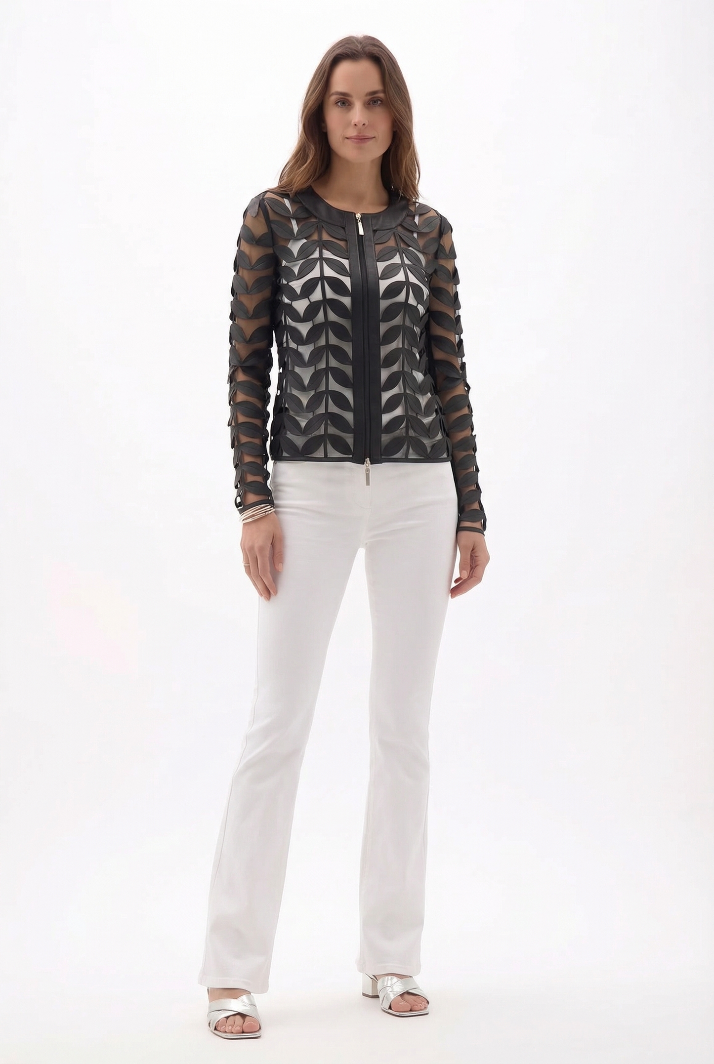 Faux Leather leaves jacket (Black)