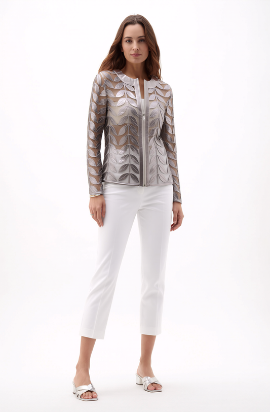 Faux Leather leaves jacket (New color ) Silver Gun