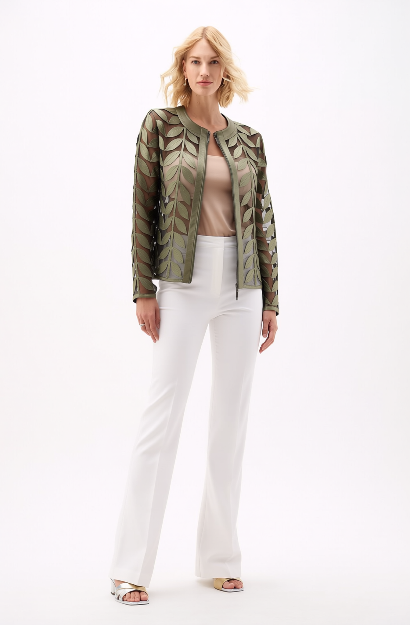 Faux Leather leaves jacket (New color ) Antique Olive
