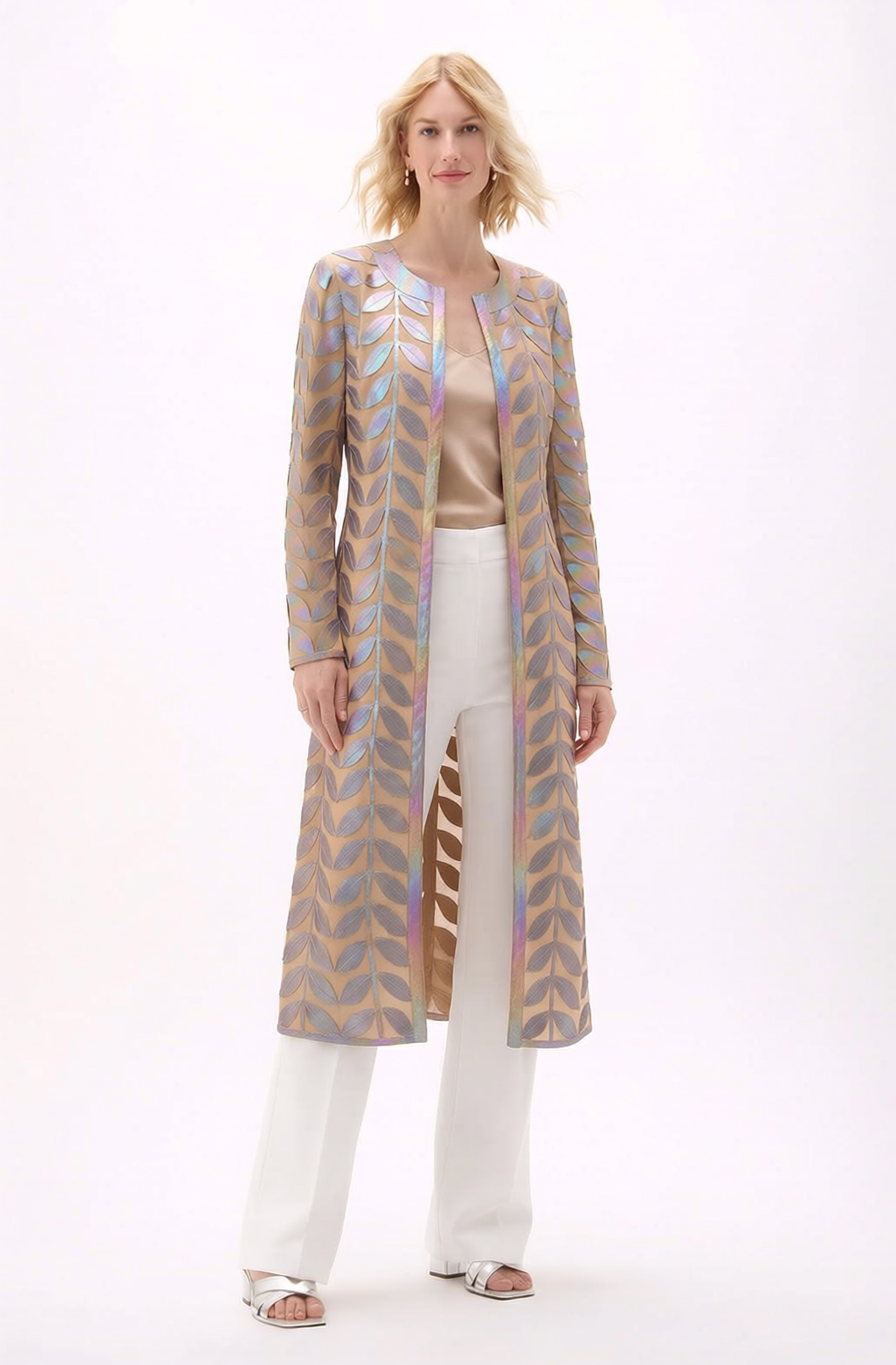 Faux Leather leaves long Jacket with Full sleeves (Laser Shine)