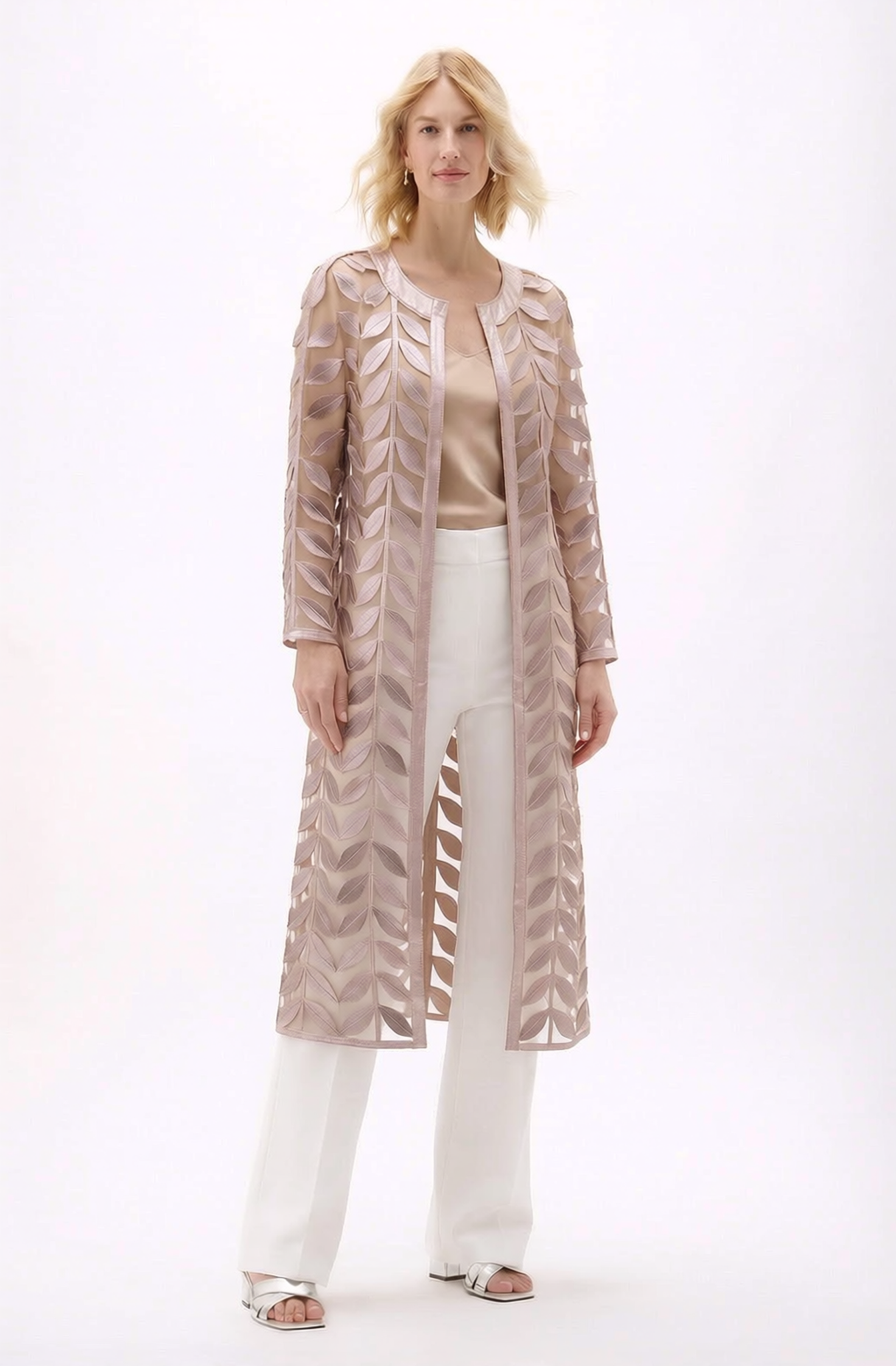 Faux Leather leaves long Jacket with Full sleeves (Silvergun)
