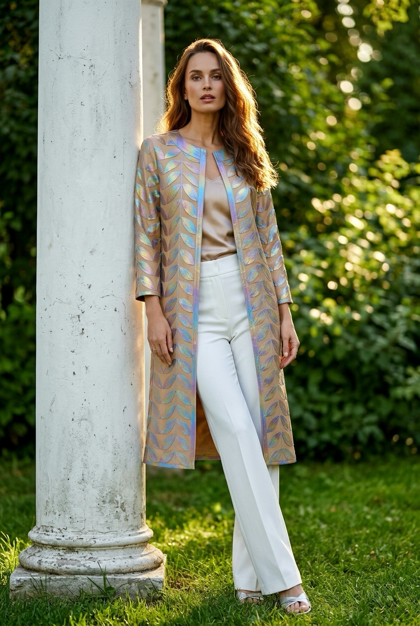 Faux Leather leaves long Jacket with Full sleeves (Laser Shine)