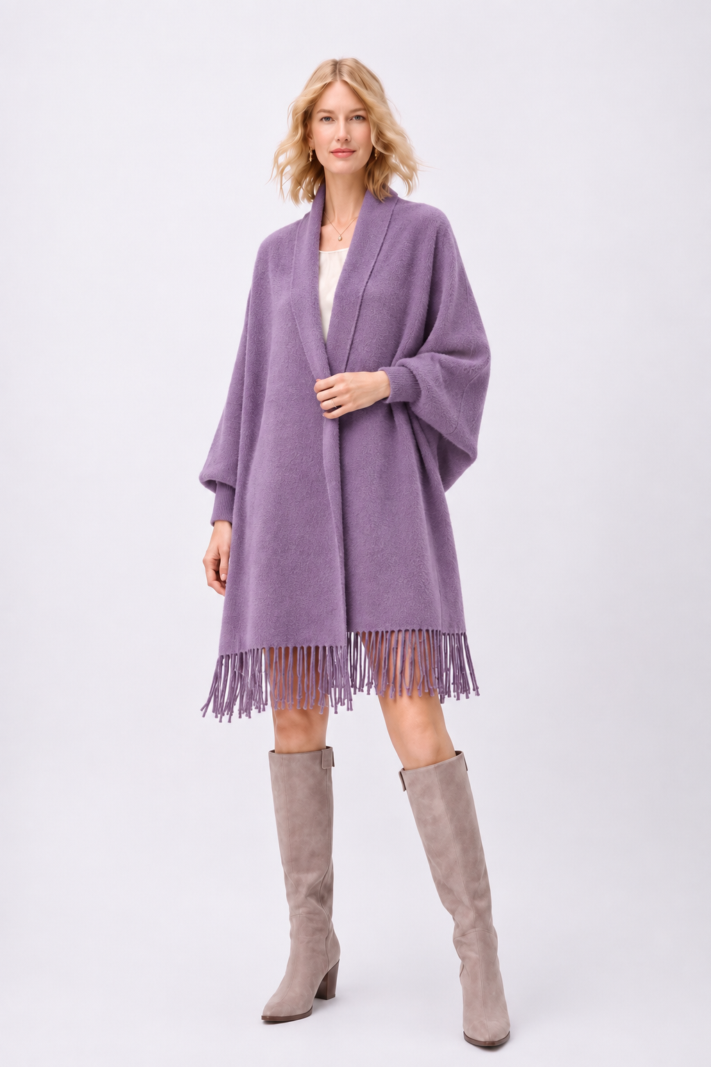 Soft Faux Mink Knit Shawl with Arm Openings - Camel