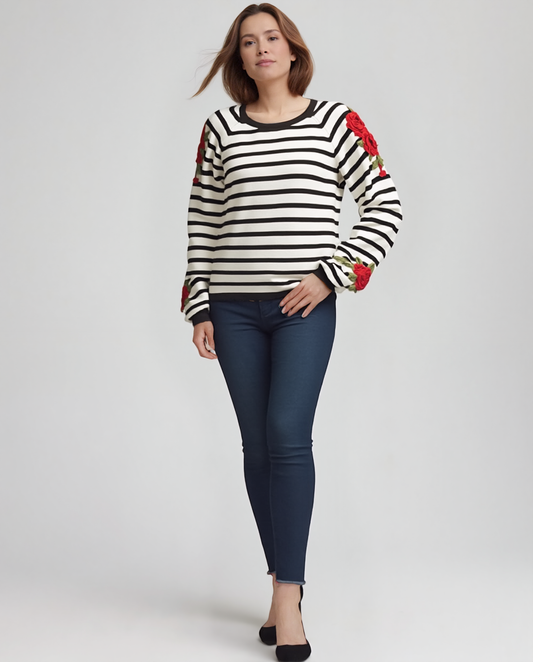 Sweater knit Strip & Rose pullover