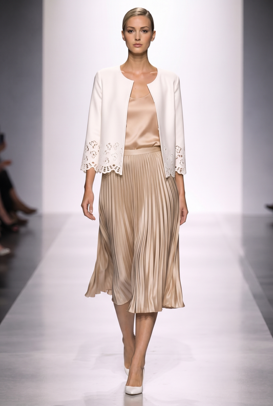 Faux Leather Laser cut butterfly short jacket (Cream)