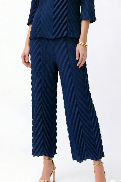 Pleating Pants with Pockets- Chevron Flow- Dark Blue