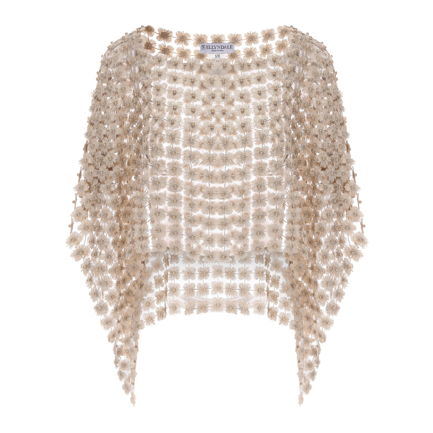 Lace Poncho with all over Pearls attached  (Champagne)