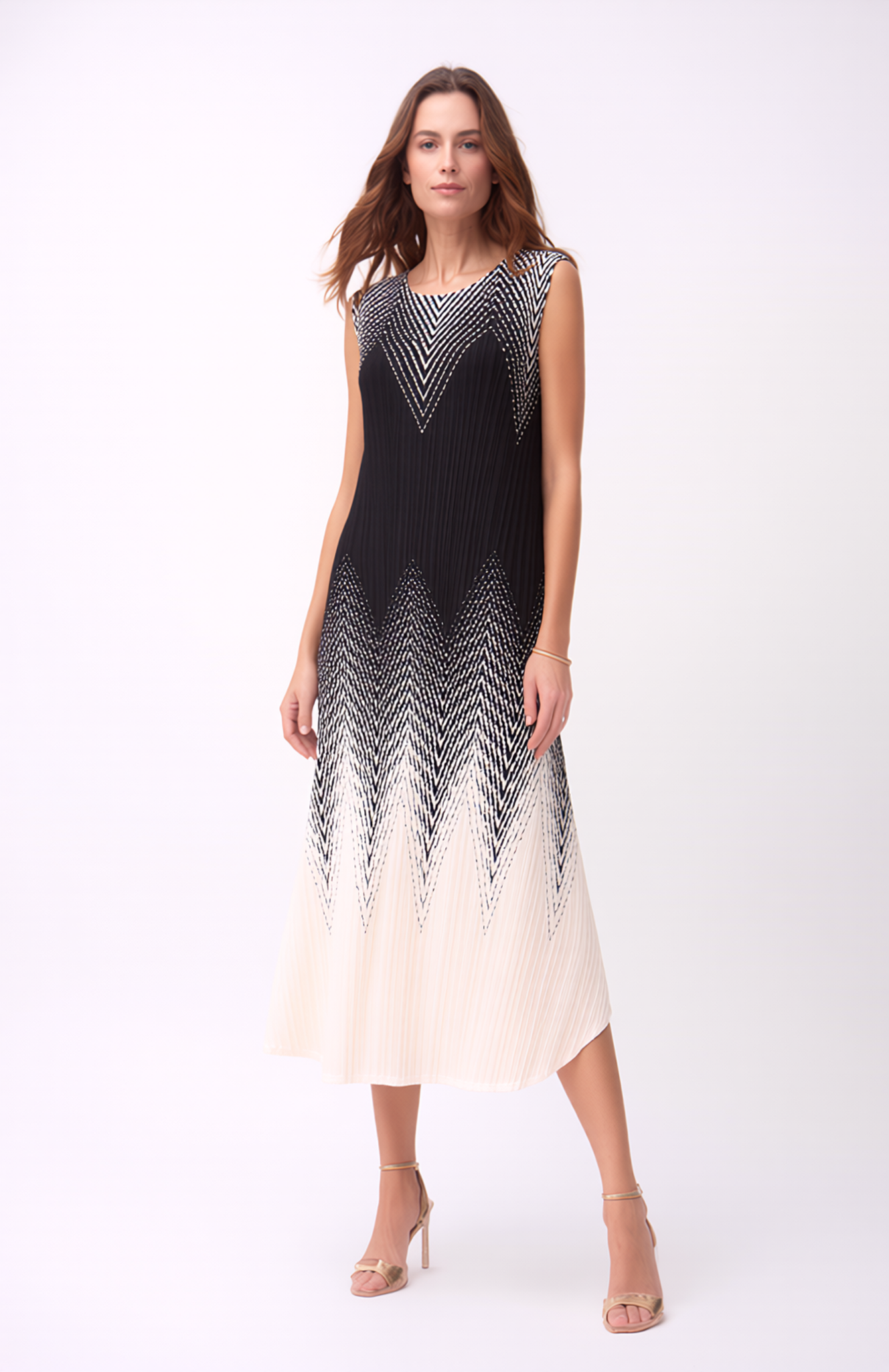 Pleated Sleeveless Dress with prints