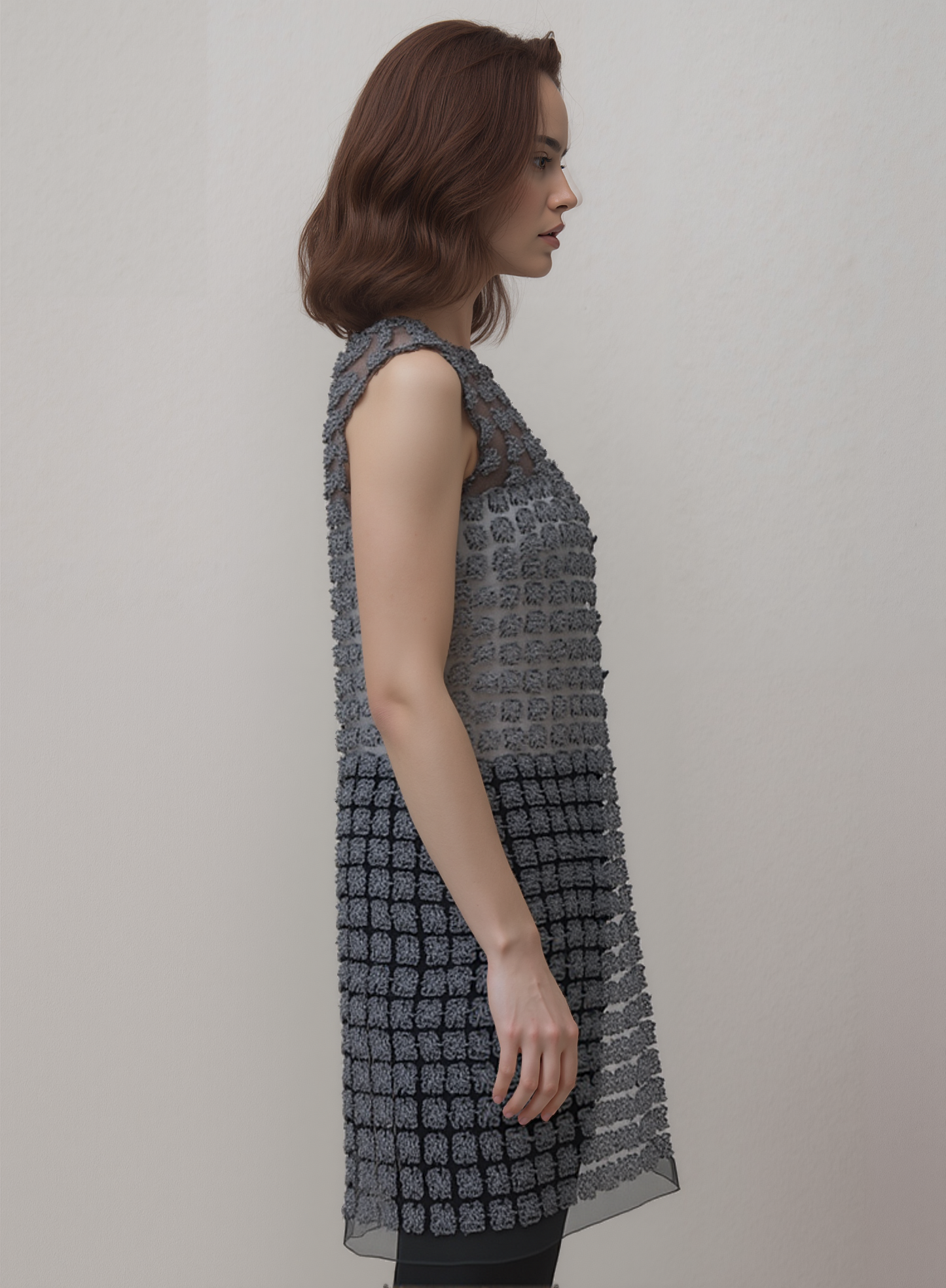 Lace Organza sleeveless Vest  (Black)