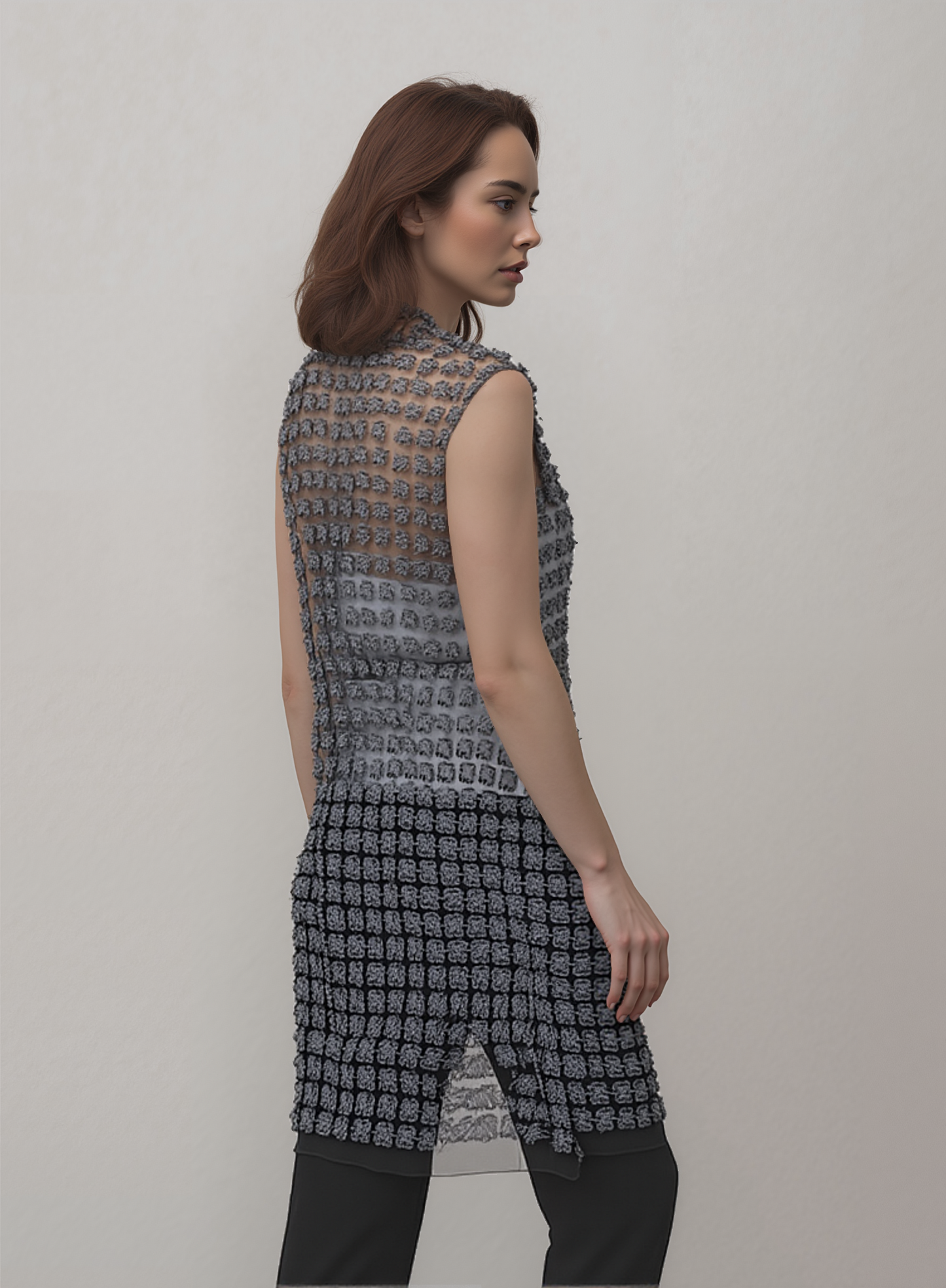 Lace Organza sleeveless Vest  (Black)