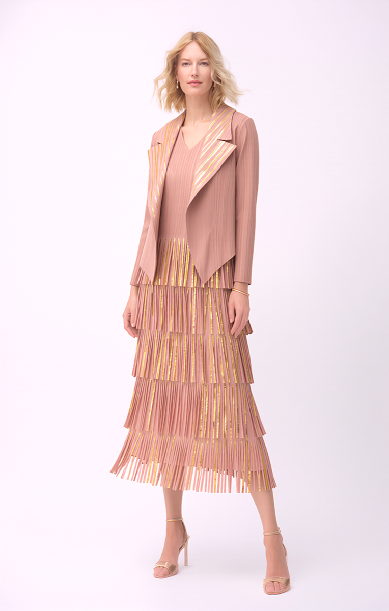 Pleating with fringe Dress set (Pink)
