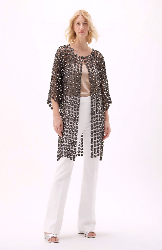 Long Lace coverup with all over Pearls attached  (Black)