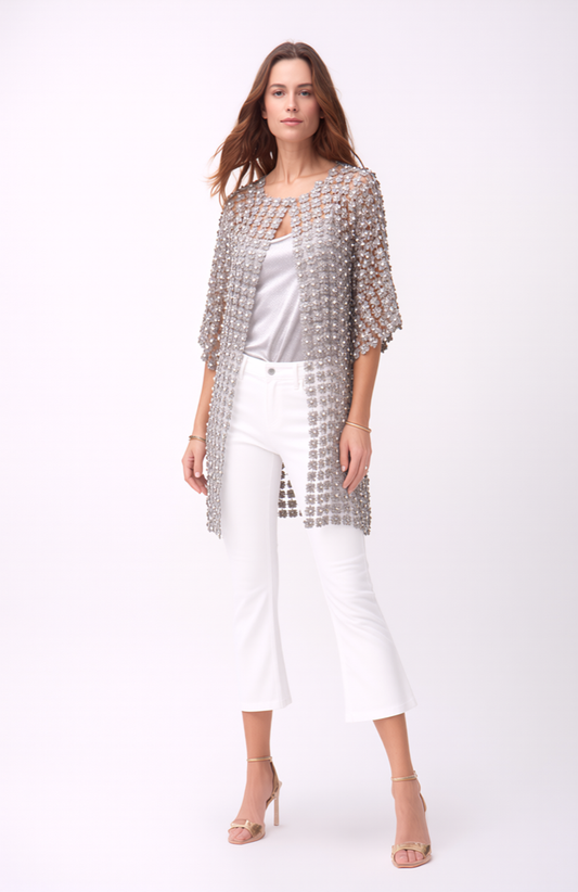 Long Lace coverup with all over Pearls attached  (Silver)