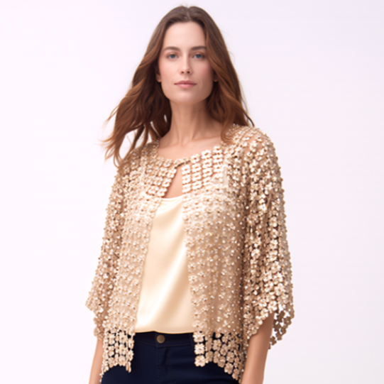 Short Lace coverup with all over Pearls attached  (Champagne)