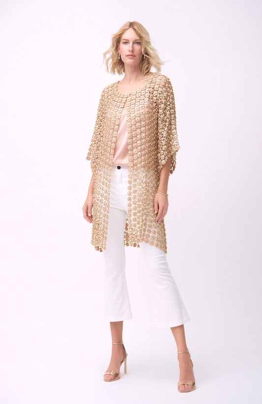 Long Lace coverup with all over Pearls attached  (Champagne)