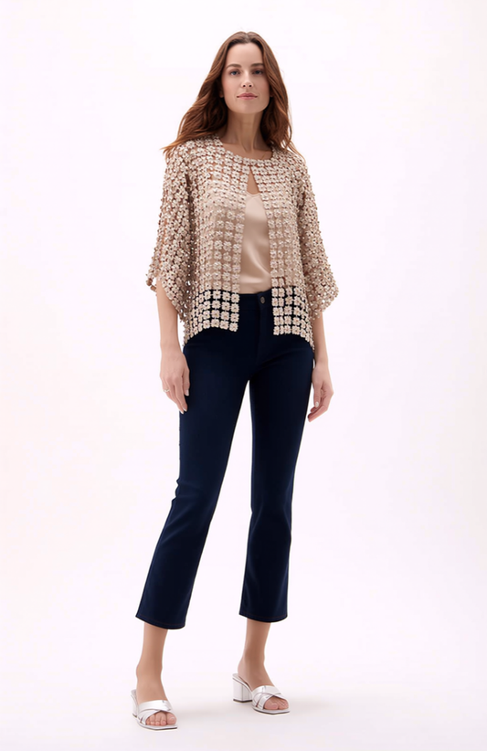 Short Lace coverup with all over Pearls attached  (Champagne)