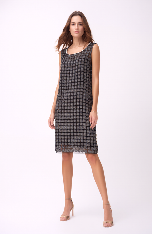 Lace Organza sleeveless Shift Dress with matching cami dress  (Black)