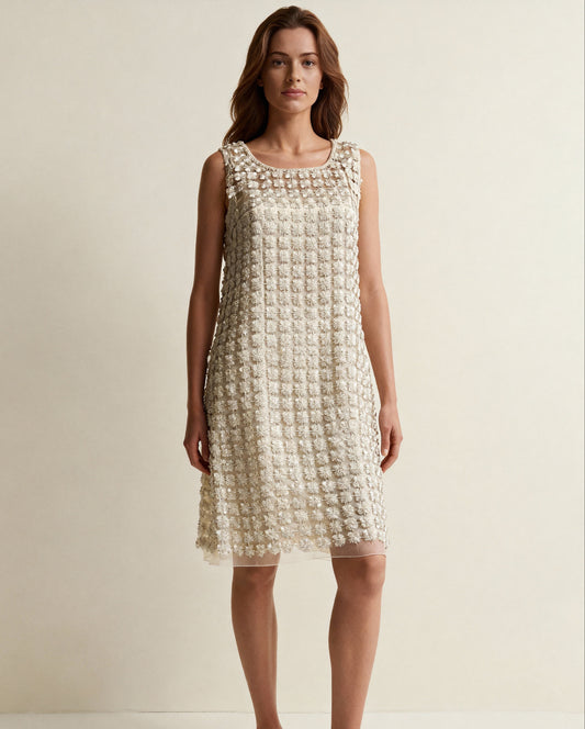 Lace Organza sleeveless Shift Dress with matching cami dress  (Ivory)