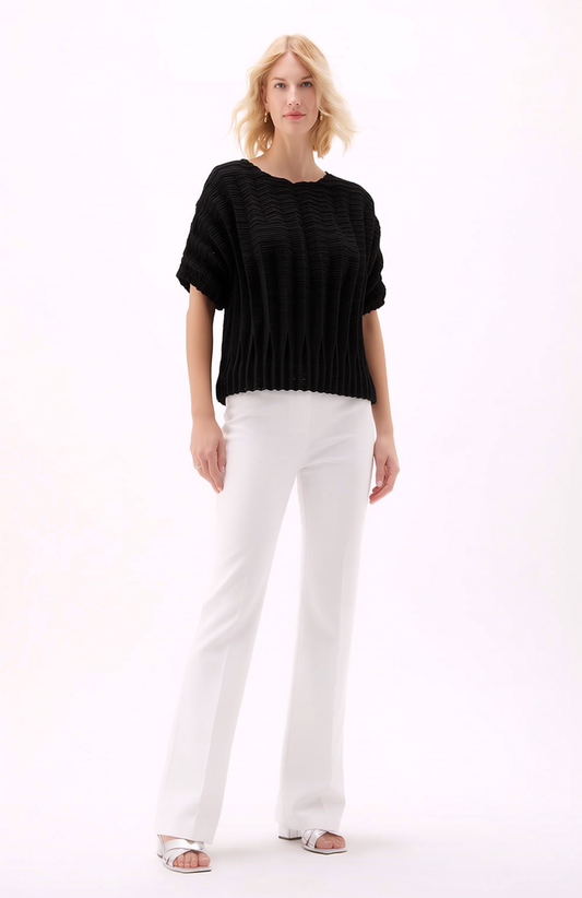Pleating Short Sleeves Top- Dual Fold - Black