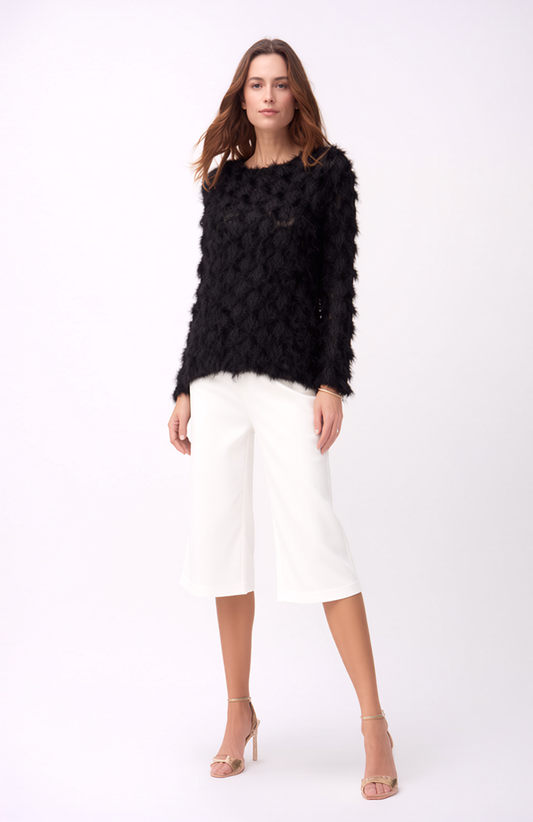 Pleating Long Sleeves Top- Cozy Fluffy (Black)