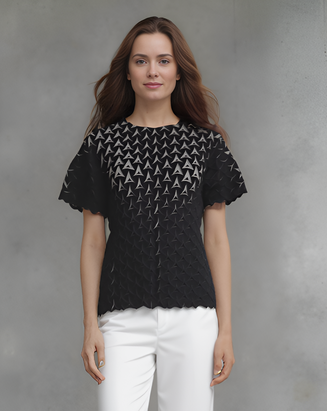 Pleating Short Sleeves Top- Shadow Tri (Grey)