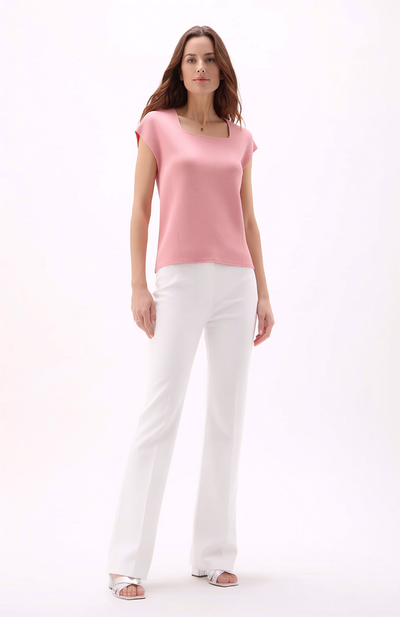 Pleating Short Sleeves Top- Soft Square - Pink
