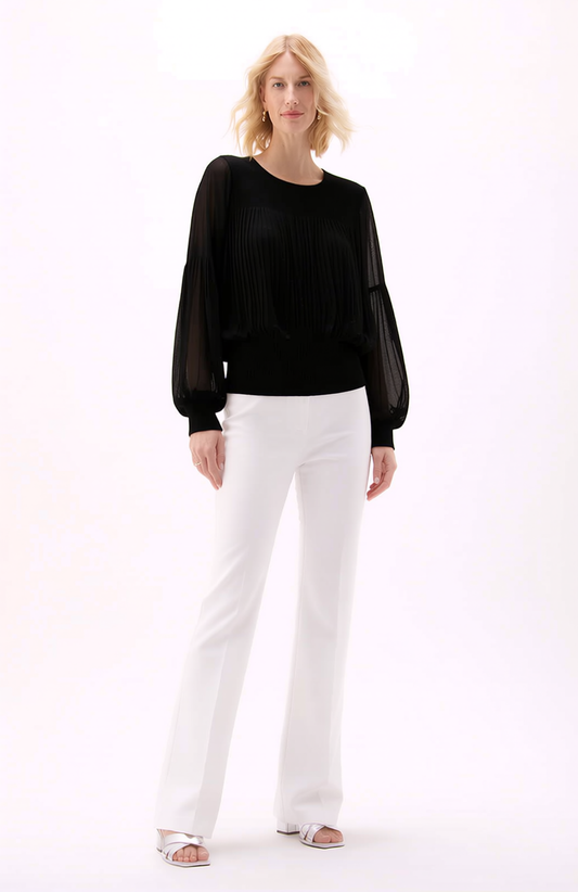 Pleating Long Sleeves Top- Chiffon Flow (Black)