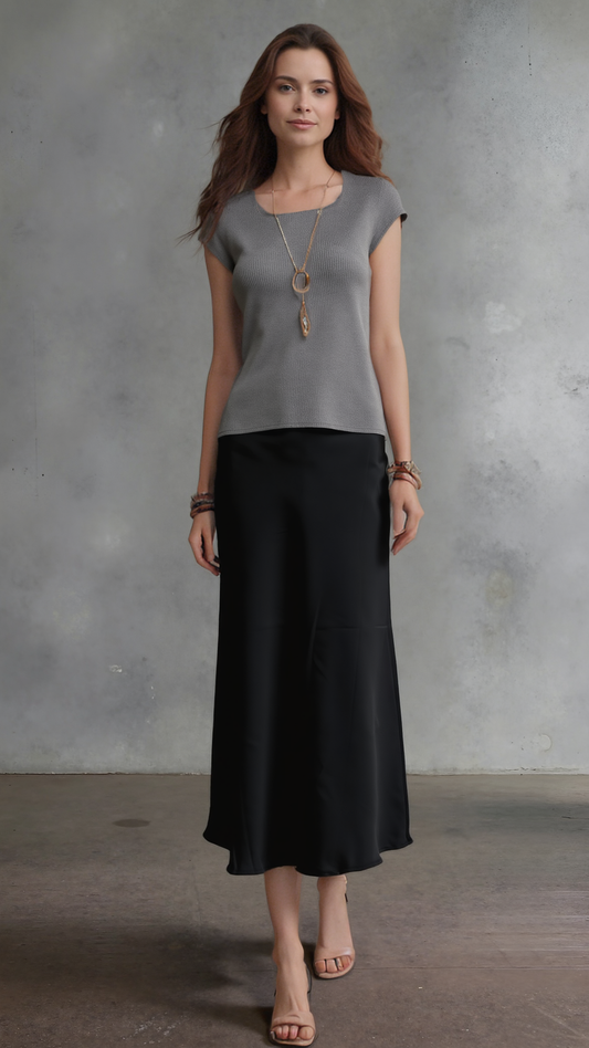 Pleating Short Sleeves Top- Soft Square - Grey