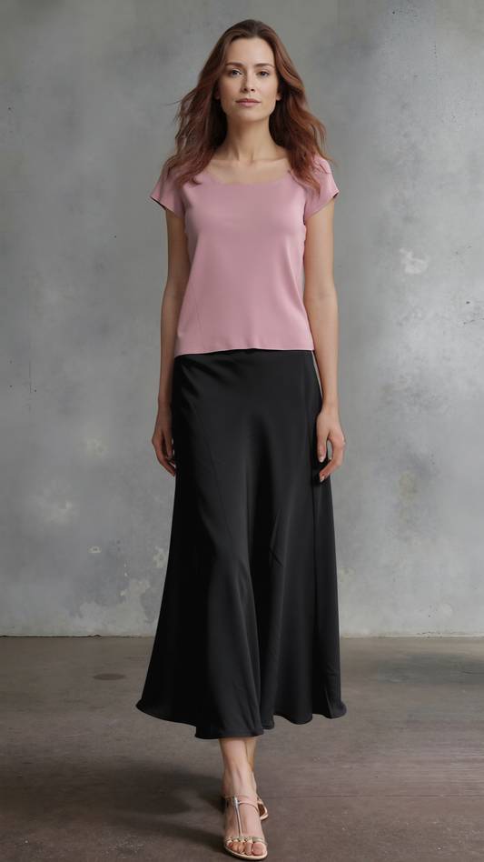 Pleating Short Sleeves Top- Soft Square - Pink