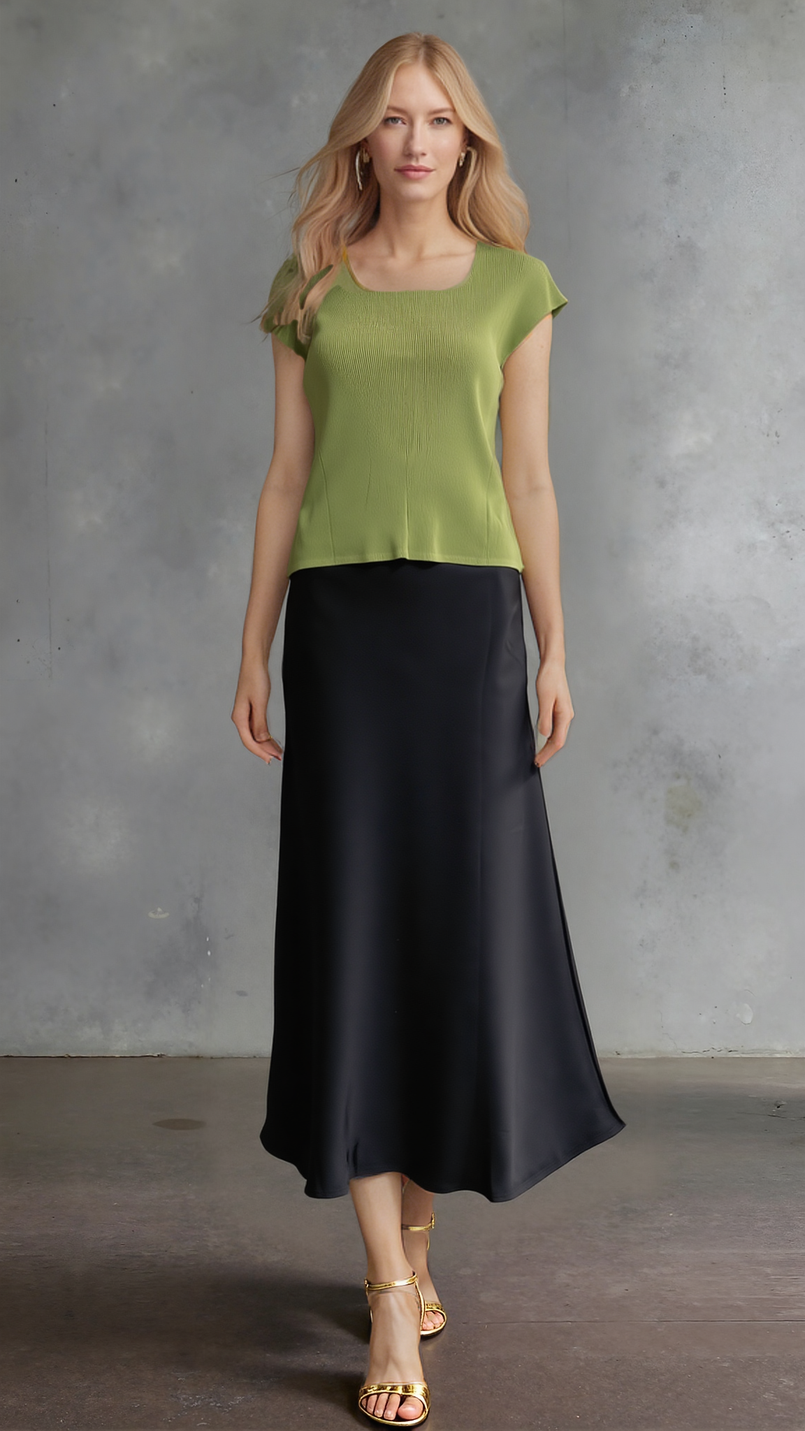 Pleating Short Sleeves Top- Soft Square - Lime