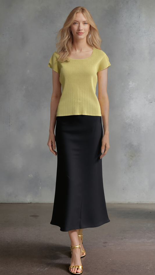 Pleating Short Sleeves Top- Soft Square - Yellow