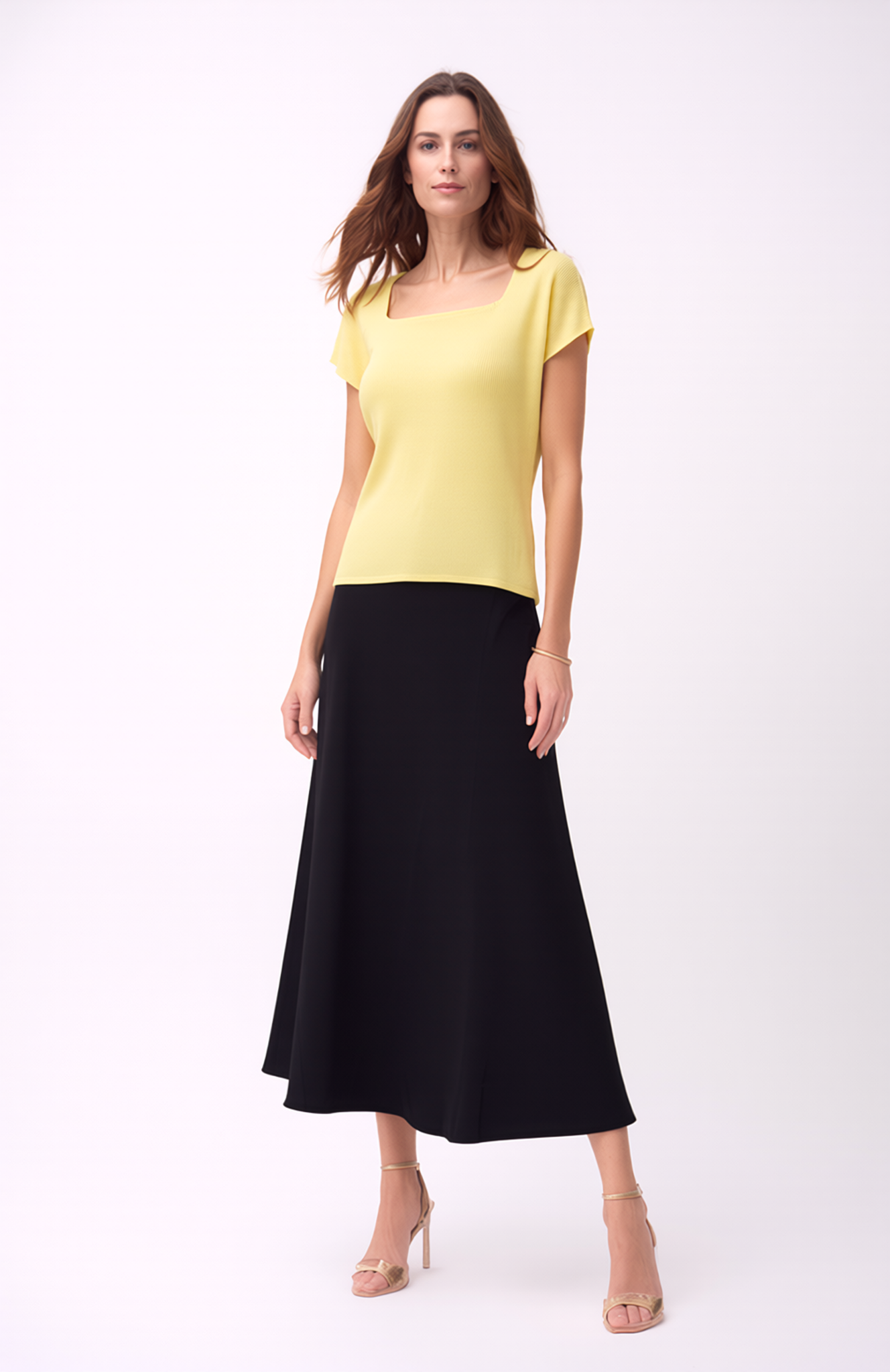 Pleating Short Sleeves Top- Soft Square - Yellow